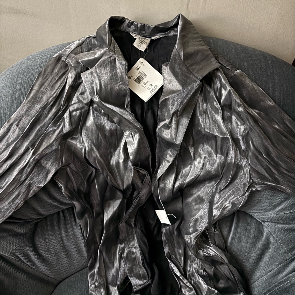 Metallic silver collared button up shirt - NWT